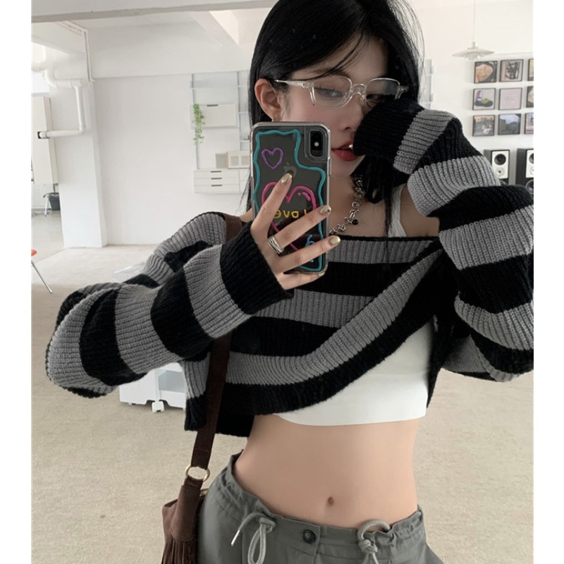 Áo Len Tay Dài Cổ Tròn Họa Tiết Sọc Ngang Thời Trang Dành Cho Nữ