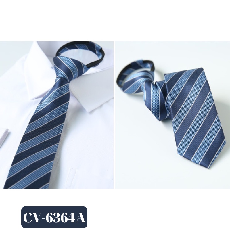 Cravat Nam màu xanh kẻ chéo bản nhỏ 6cm cao cấp thắt sẵn khóa kéo, Cravat chú rể, Calavat dự tiệc - CV-6344