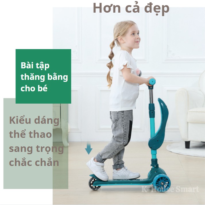 Xe trượt scooter cho bé từ 2-12 tuổi 3 trong 1 cao cấp, xe trượt trẻ em 3 bánh phát sáng trọng tải 100kg