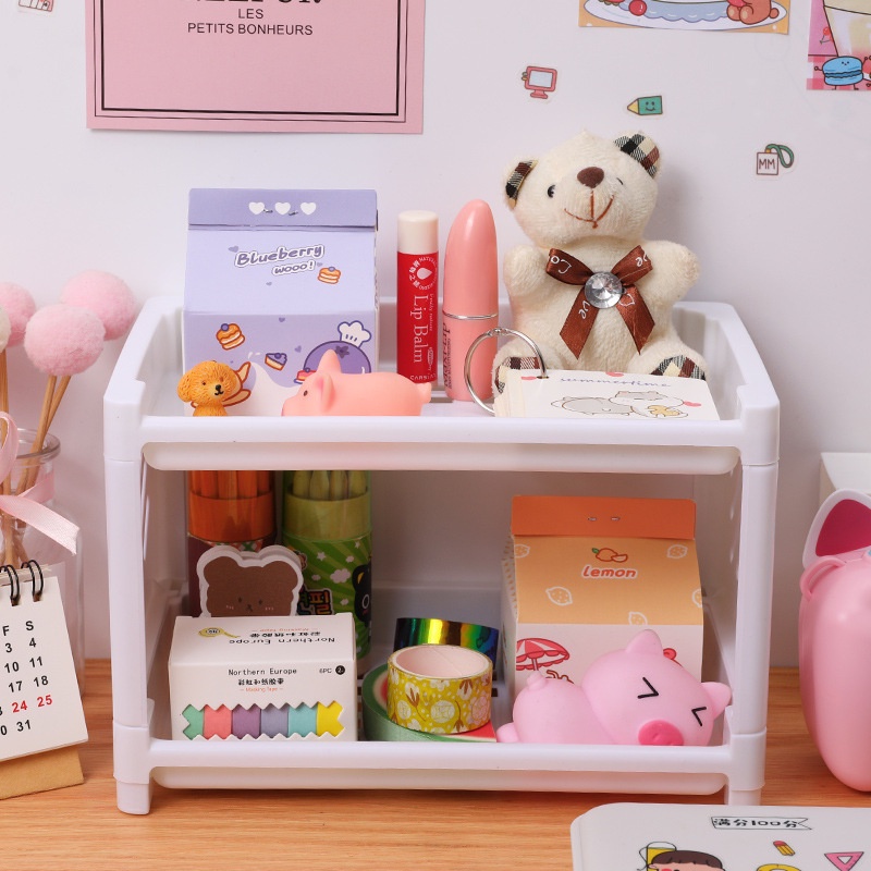 Kệ nhựa mini để bàn, giá để sách và phụ kiện 2 tầng để bàn có thể tháo rời, kích thước 24x15x17cm