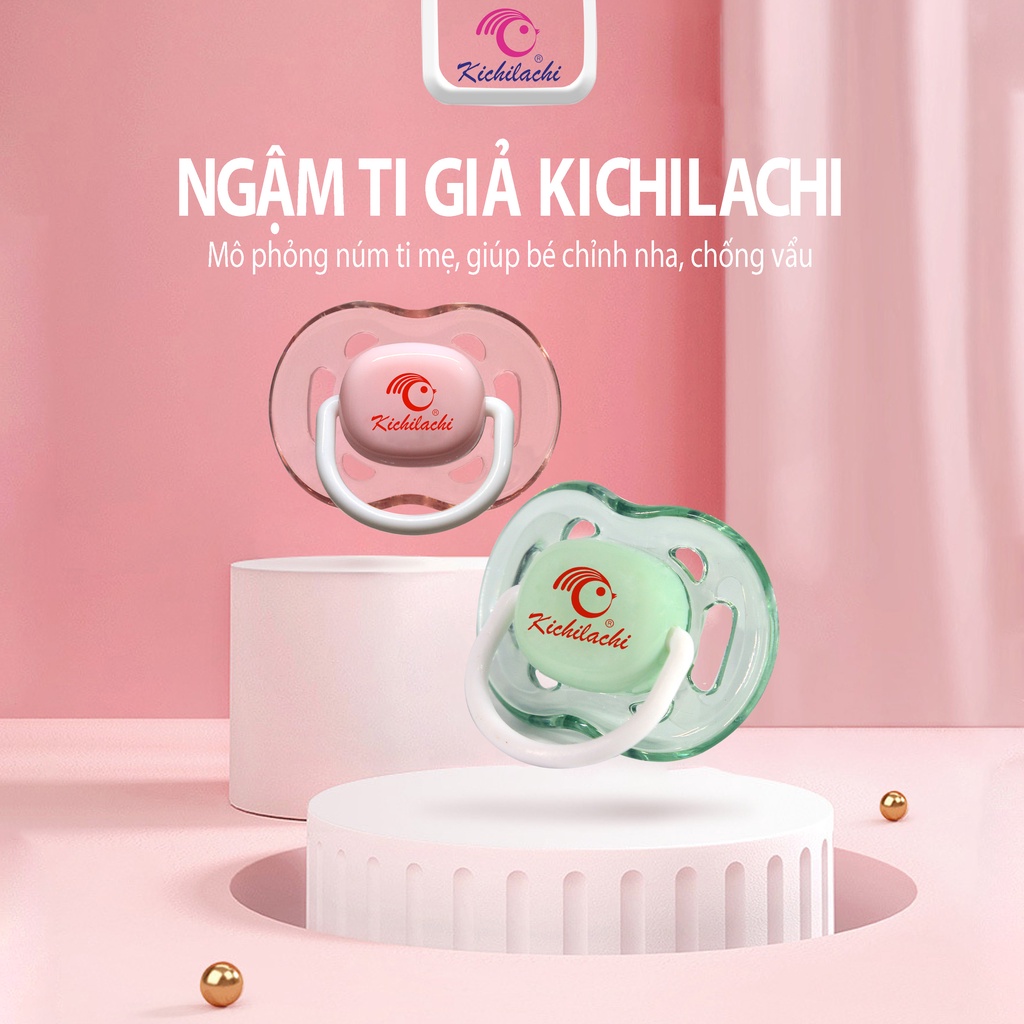 Ti Giả Chống Vâu Kichilachi Núm Vú Silicone Có Nắp Đậy, Thông Khí Tạo Cảm Giác Chân Thực Cho Bé