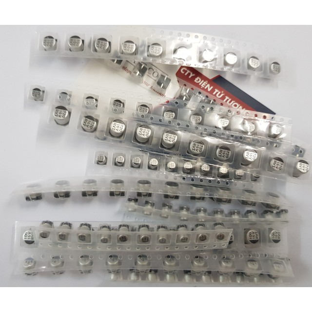 Bịch Tụ Dán Tổng Hợp 130pcs 13 Loại Mỗi Loại 10 Cái Các giá trị của tụ đa dạng với 13 giá trị tụ khác nhau từ 1uF - 220u