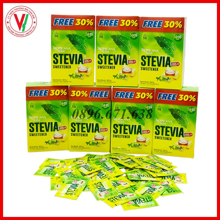 Hộp 65 Gói Đường Ăn Kiêng Lá Cỏ Ngọt Stevia Tropicana Slim, Dành Cho Người Ăn Kiêng/ Keto/ DAS/Tiểu Đường/Giảm Cân