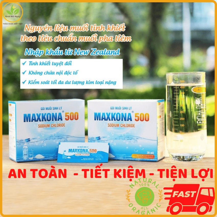 Gói muối sinh lý MAXKONA 500 – MU01, để pha nước muối sinh lý xúc miệng, họng, rửa mũi - Thảo Dược Đất Việt