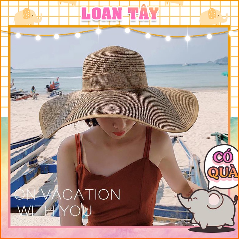 Nón Cói Đi Biển Vành Rộng Phối Dây Nơ Kem L1889 - LoanTay