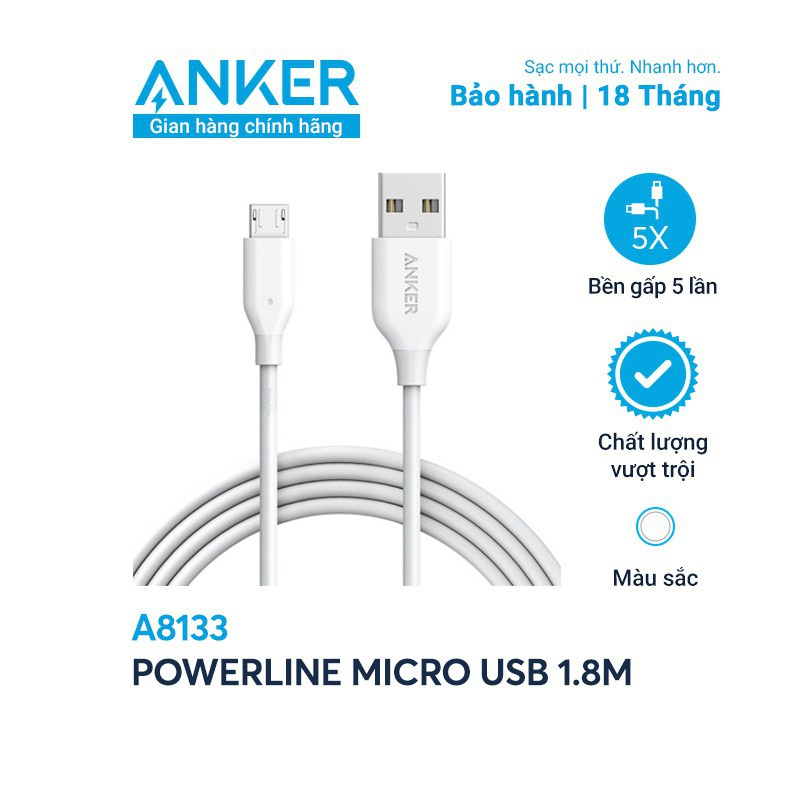 Cáp sạc ANKER PowerLine Micro USB Dài 1.8m - A8133