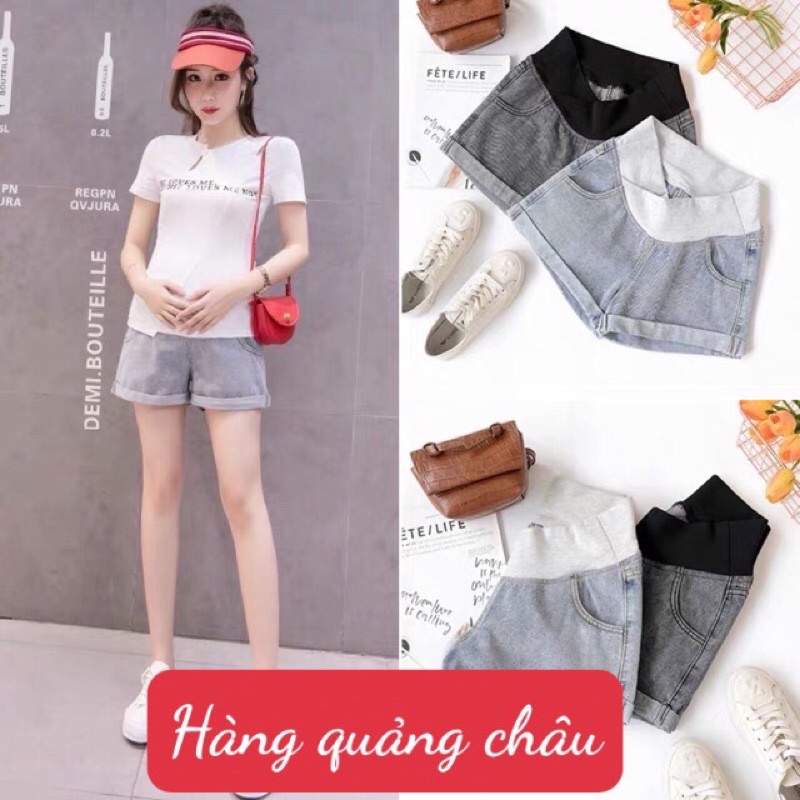 quần short bò  chất jeen bầu cạp chéo hàng đẹp hợp thời trang cho bà BẦU mùa hè sẵn hàng giao luôn