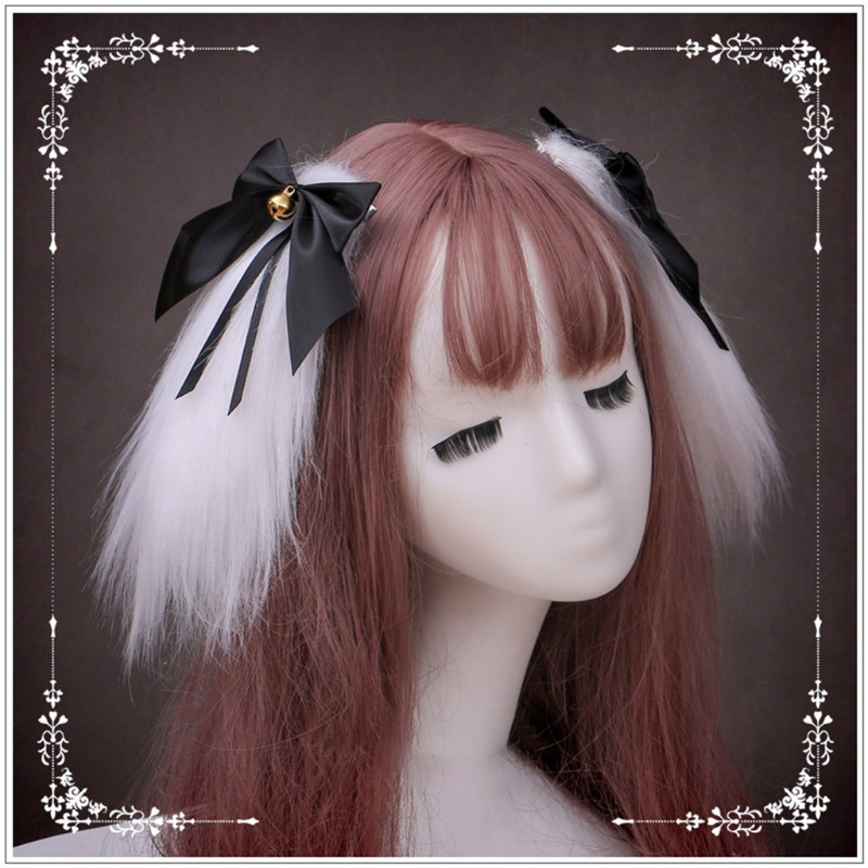 Kẹp Tóc Hình Tai Thỏ Phối Lông Phong Cách Lolita Nhật Bản Dễ Thương Cho Nữ
