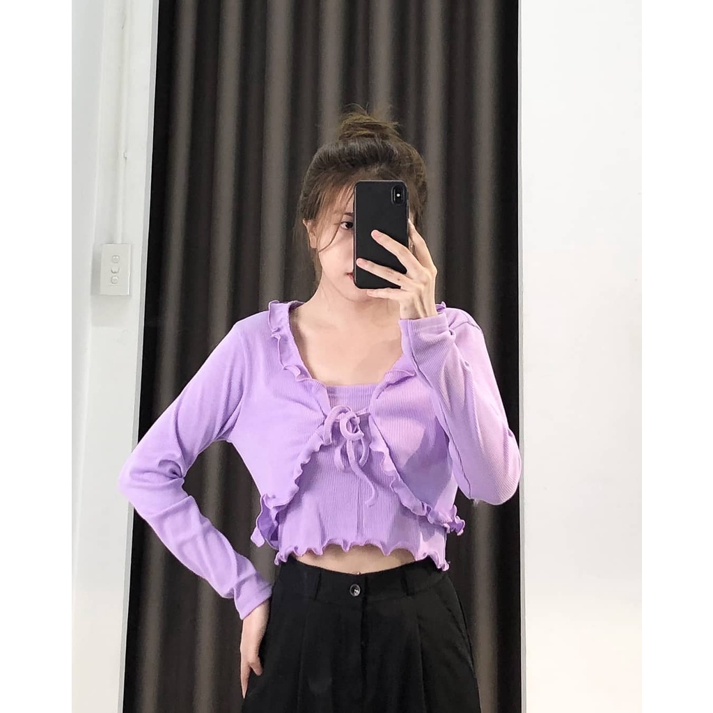 Set Áo Croptop YAYSHOP phong cách Hàn Quốc họa tiết Cuốn Biên cực xinh xắn