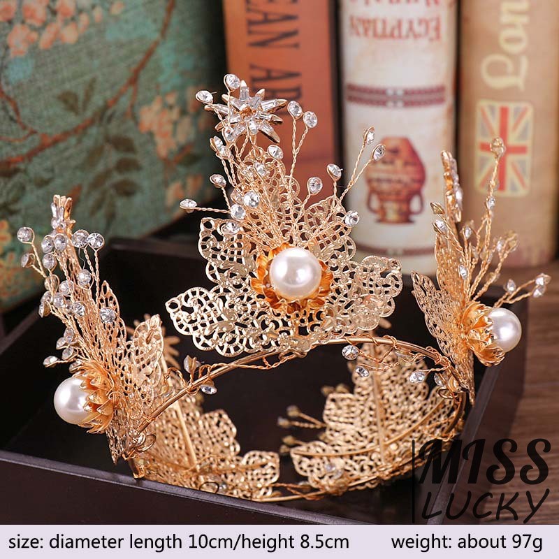 Vương miện thời trang bằng hợp kim hình lá đính pha lê cao cấp