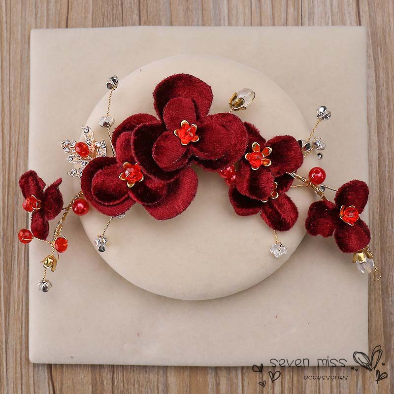 Set cài tóc + cặp bông tai trang trí hoa hồng phong cách thanh lịch cho cô dâu