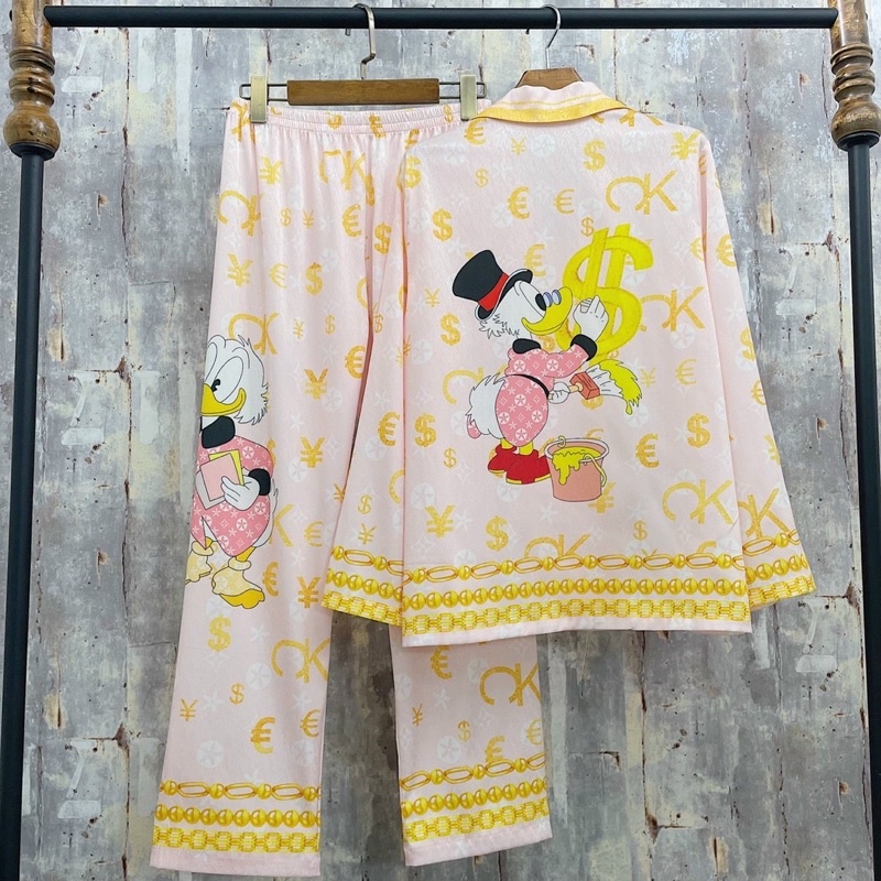 [Hàng sẵn] pijama lụa xước Quảng Châu cao cấp tay dài đô nan vàng