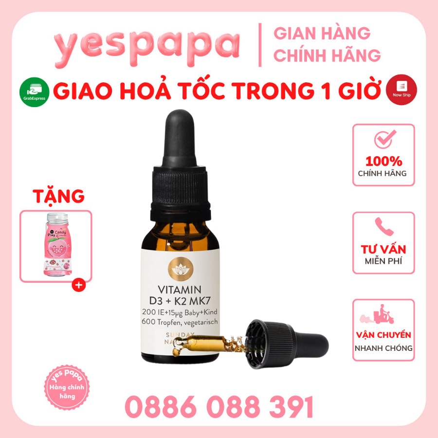 [HÀNG CHÍNH HÃNG] Vitamin Sunday Natural D3+ K2 MK7 Đức 16.8g