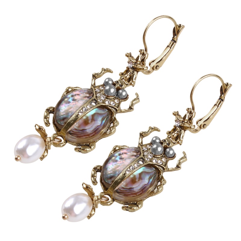 King Nice Bông Tai Thả Hình Bọ Cánh Cứng Đính Ngọc Trai Nước Ngọc Trai Tươi Tắn Abalone