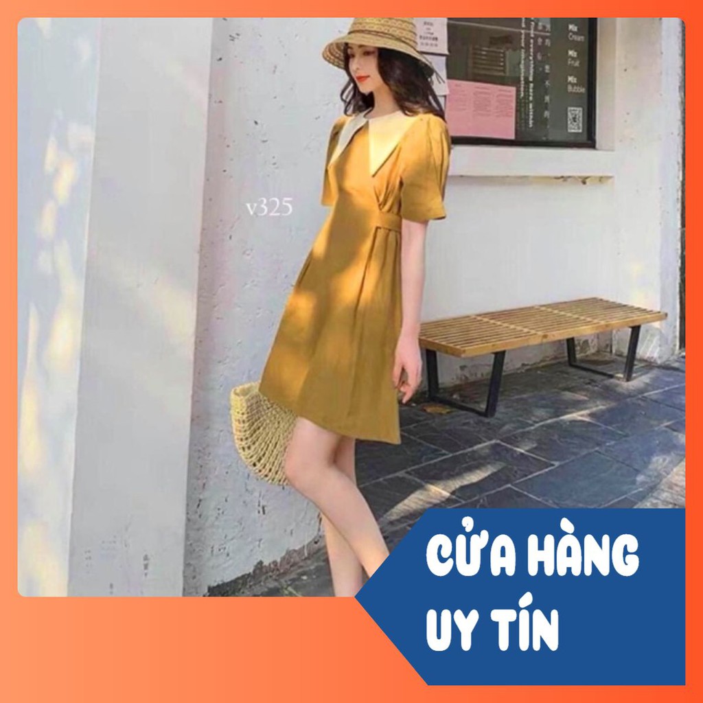 BÁN SỈ VÁY VÀNG PHA CỔ TRẮNG VNXK