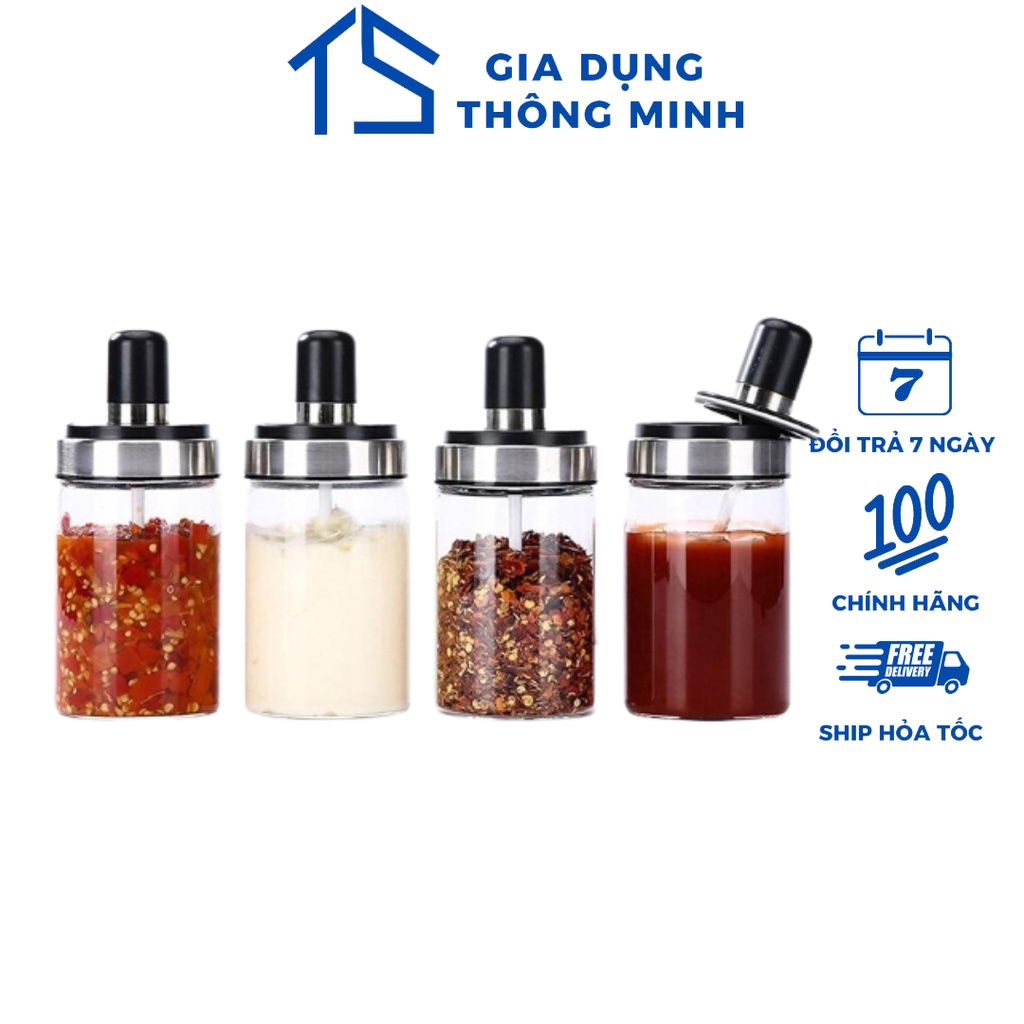 Lọ đựng gia vị - hũ đựng gia vị thủy tinh kèm thìa cao cấp thông minh