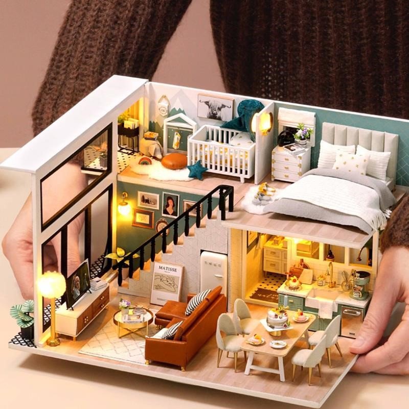 Mô hình nhà DIY Doll House Comfortable Life Kèm Mica Chống bụi, Bộ dụng cụ và Keo dán