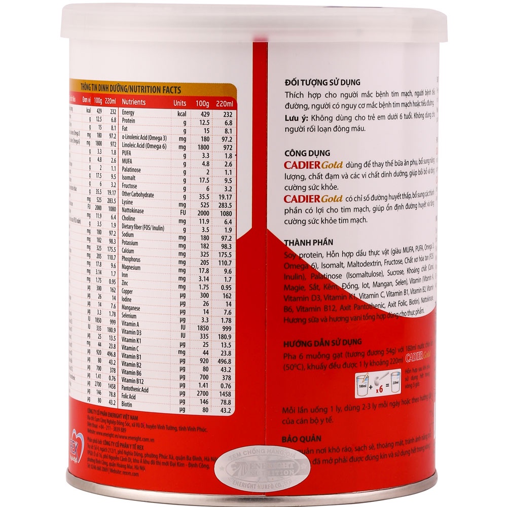 Sữa Cadier Gold 400g dành cho người mắc bệnh tiểu đường và bệnh về tim mạch