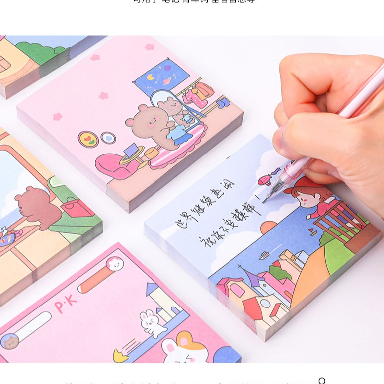 Tệp giấy note hình vuông siêu kute nhiều mẫu, tệp giấy ghi chú dễ thương 100 tờ -8 mẫu