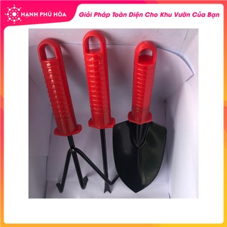 Bộ Ba Dụng Cụ Xẻng+Cào+Chĩa Mini Màu Đỏ- Tiện Lợi Thích Hợp Cho Việc Trồng Cây, Trồng Rau, Làm Vườn Tại Nhà