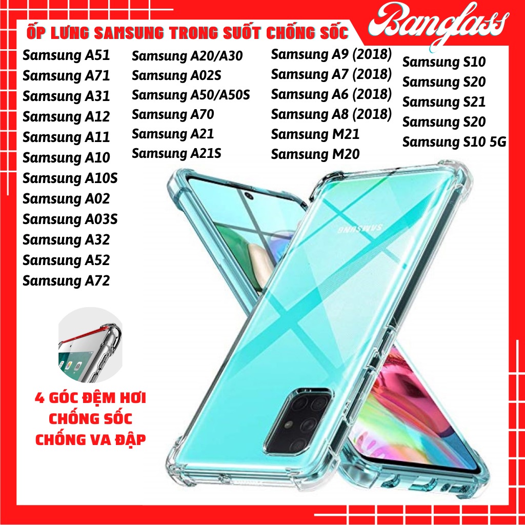 Ốp lưng Samsung Galaxy mềm trong suốt chống sốc cho A12 A02s M51 A21s A11 A31 A51 A71 M11 M21 M31 M30s S10PLUS NOT 8 S20