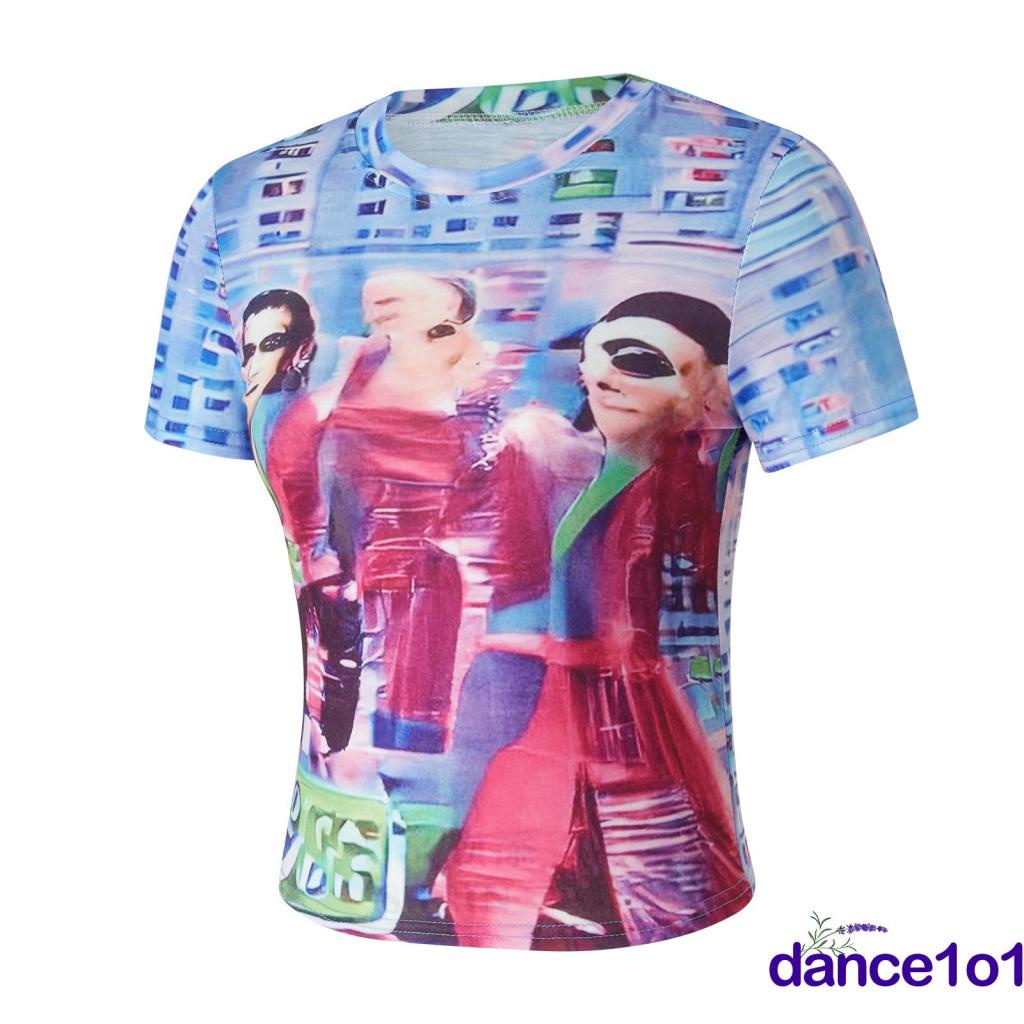 Áo Thun Ngắn Tay Cổ Tròn In Hình Chân Dung Nữ Nhảy1O1-Y2k
