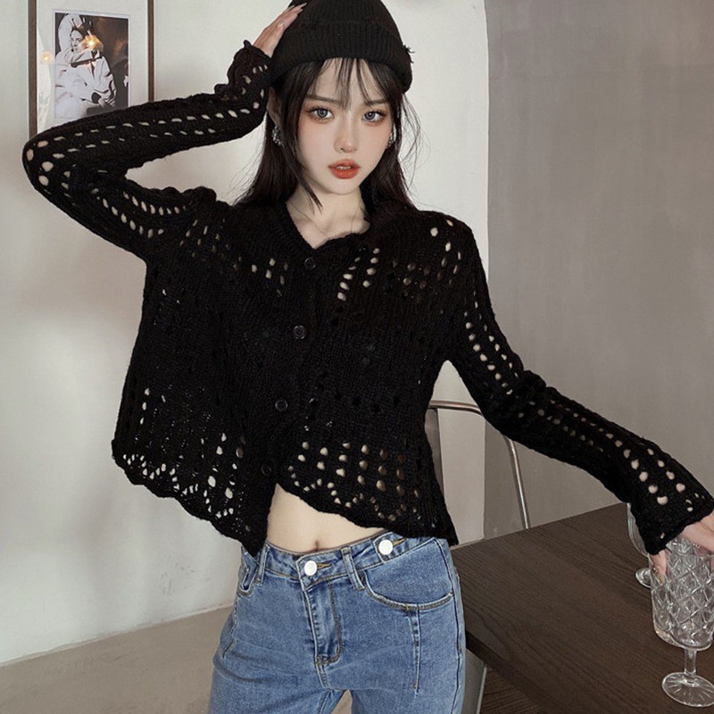 Áo khoác cardigan dệt kim tay dài màu trơn thanh lịch cho nữ