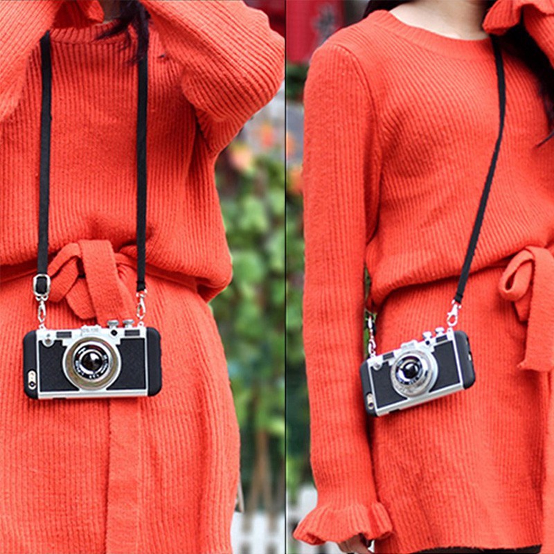 Ốp điện thoại hình máy ảnh 3D kèm dây đeo cho Iphone14 13 12 mini Se 2020 11 Pro Max X Xs Xr 6 6s 7 8 Plus