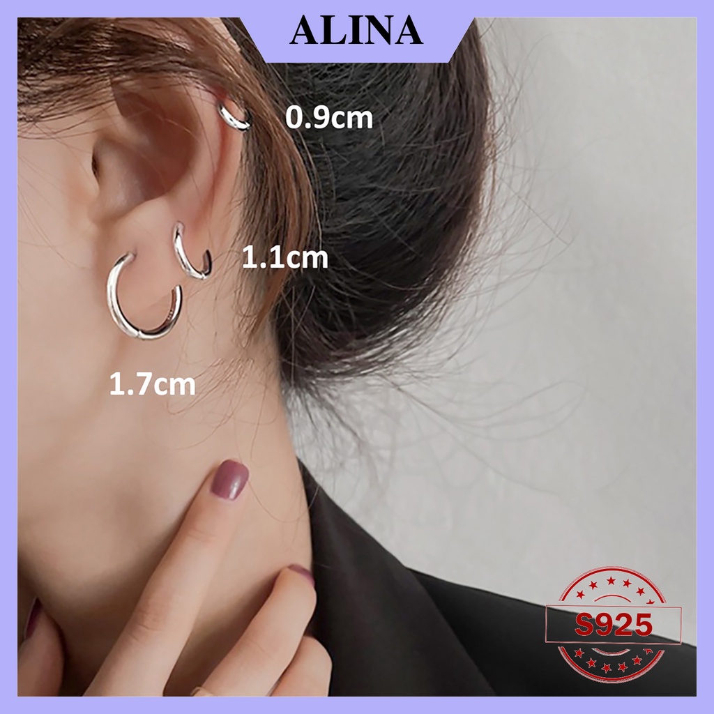 Khuyên Tai Bạc Nữ Nam Tròn Trơn Chốt Bấm Dày 1.9mm, Bông Tai Bạc 925 Nhiều Kích Cỡ Đơn Giản Cá Tính ALINA