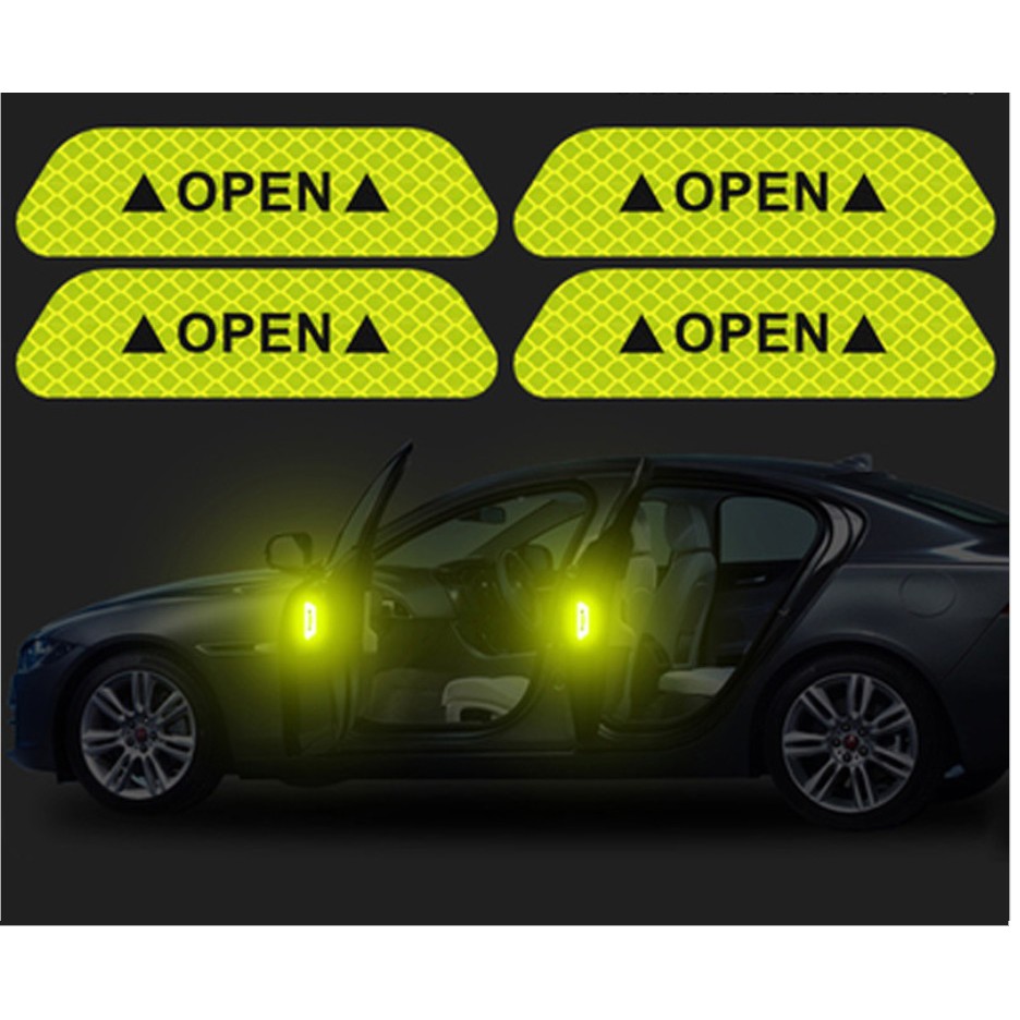 Bộ 4 Miếng dán phản quang ' trên cửa ' xe hơi - ô tô , xe máy ' phản chiếu ánh sáng rõ như đèn ' Led DRL '