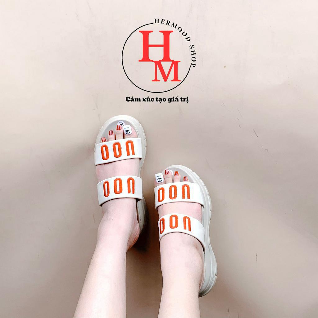 Dép 2 quai ngang nữ thêu chữ UOO đế cao siêu nhẹ êm chân cao cấp 2023 2 màu HERMOOD