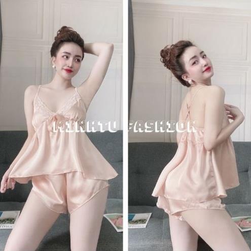 Đồ Ngủ Sexy, Đồ Bộ Mặc Nhà Nữ Áo 2 Dây Phối Quần Đùi Satin Màu Hàng Đẹp Phong Cách Gợi Cảm, Quyến Rủ Cho Bạn Nữ | BigBuy360 - bigbuy360.vn
