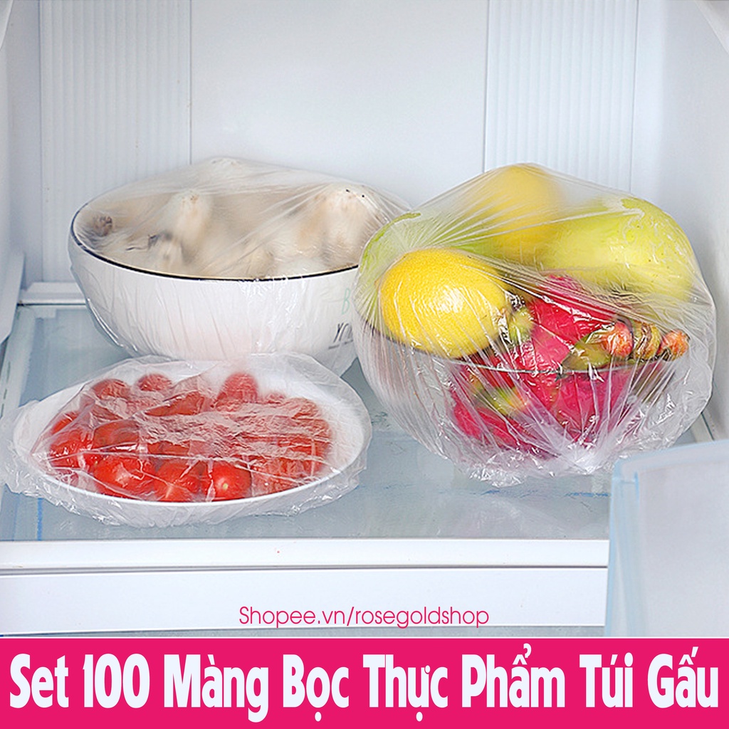 Set 100 Màng Bọc Thực Phẩm Túi Gấu Có Chun Co Giãn Tái Sử Dụng