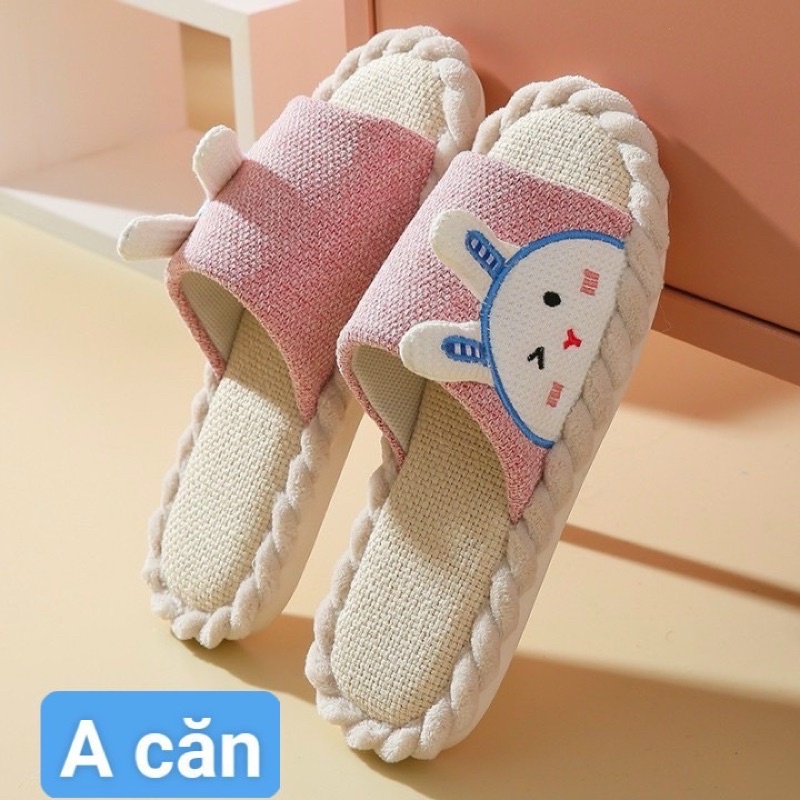 Dép Đi Trong Nhà Chất Liệu Cotton Lanh Họa Tiết Hoạt Hình Cho Cặp Đôi