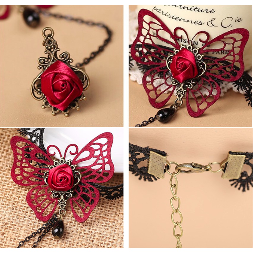 Lắc tay nữ liền nhẫn vải ren đỏ cao cấp trang sức cô dâu dự tiệc sang chảnh