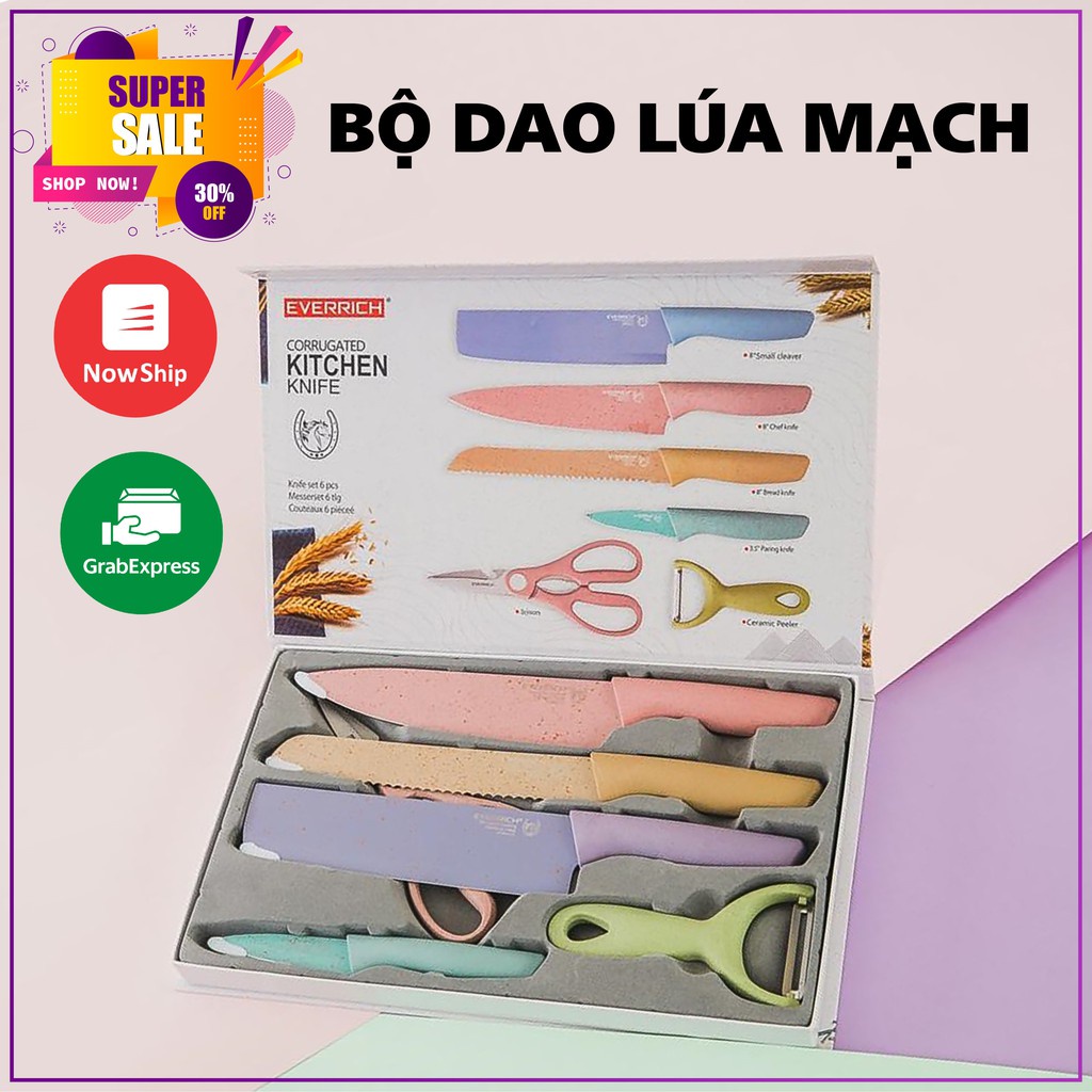 Bộ Dao Nhật Bản 6 Món Lưỡi Sóng dùng Làm Bếp Cao Cấp [RẺ VÔ ĐỊCH] Chất Liệu Hợp Kim