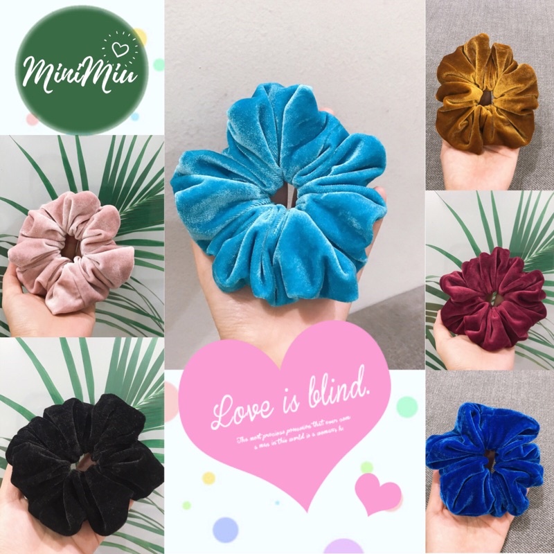 Dây cột tóc nữ Scrunchies trơn SIZE LARGE vải nhung mềm mịn, đồ buộc tóc nhung bản 5CM độ nhún dày, phồng to- Minimiu
