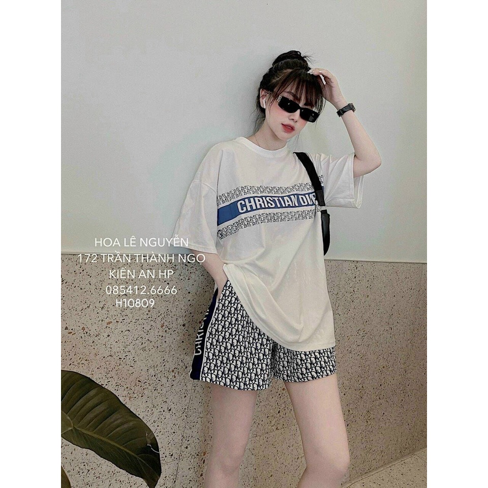 [ Miễn phí ship  2022 ] Set bộ quần dior áo trắng phối chữ, bộ đùi thun hot trend trẻ trung, cá tính
