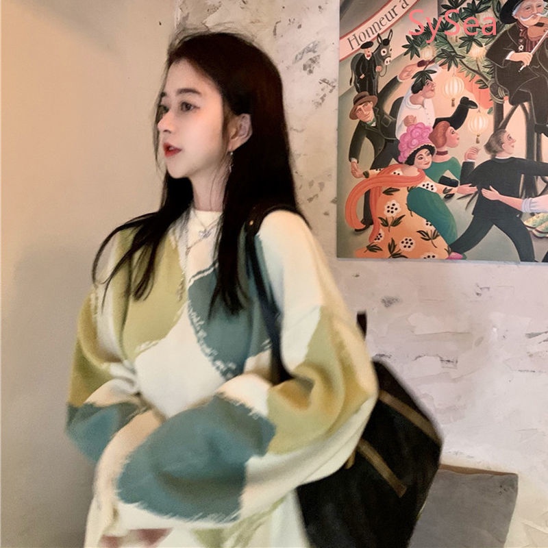 Áo Sweater Tay Dài Dáng Rộng Phong Cách Hàn Quốc Cho Nữ