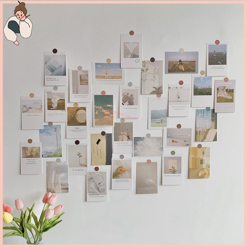 Bộ 30 thẻ bưu thiếp trang trí tường họa tiết hoa Tulip