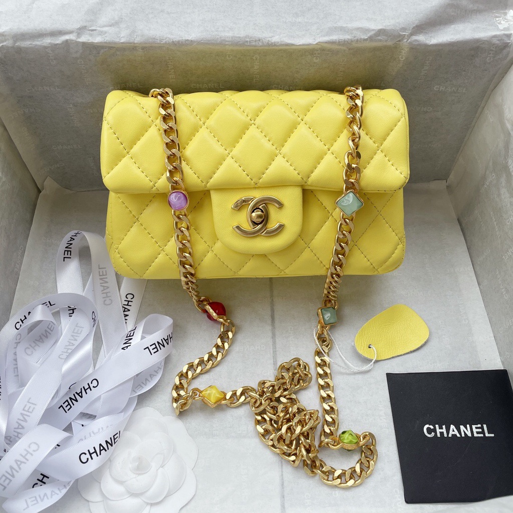 Túi xách CHANEL màu vàng size 22cm (có sẵn)
