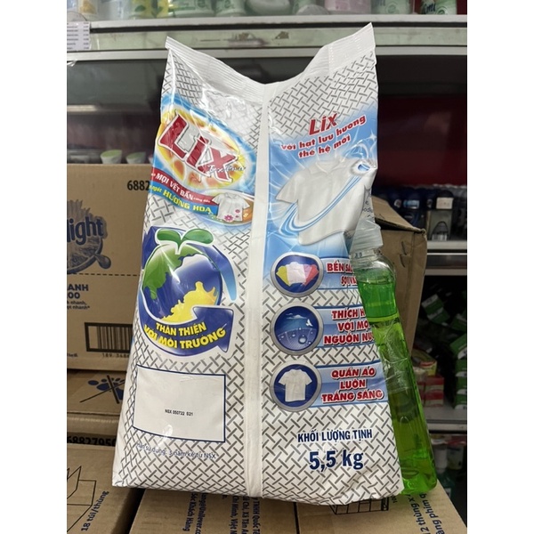 BỘT GIẶT LIX EXTRA HƯƠNG HOA 5,5kg TẶNG NƯỚC RỬA CHÉN LIX TRÀ XANH 400g