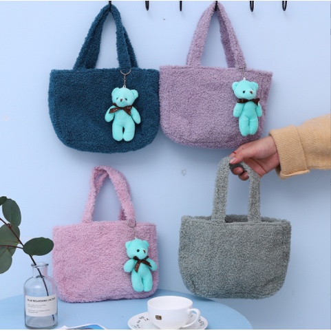 Túi xách bông kèm móc khoá gấu TXB13 tote lông cute dễ thương