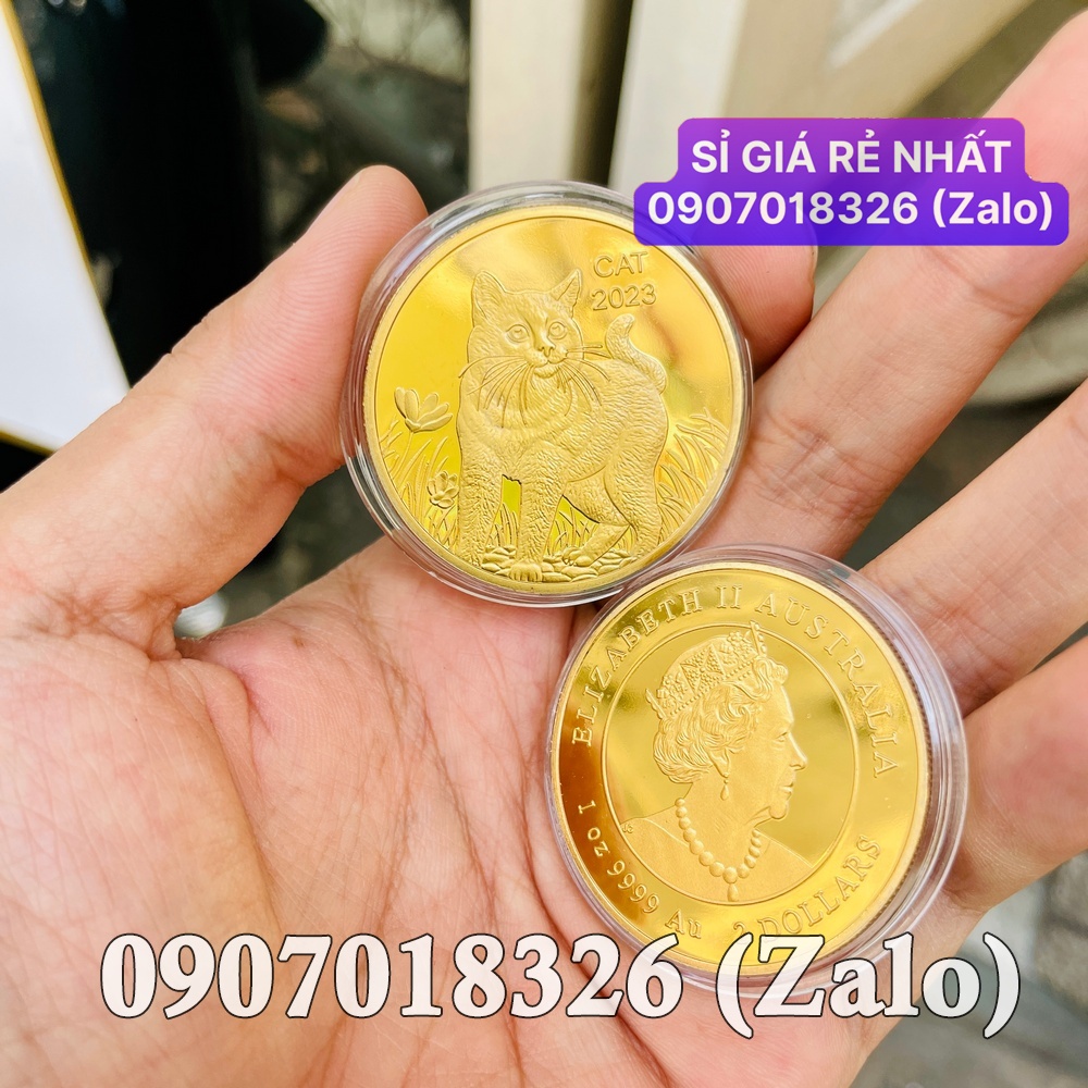 1 đồng tiền Xu Hình Con Mèo Vàng từ Úc lì xì Tết sang trọng