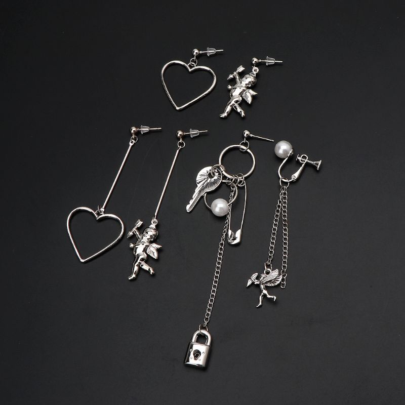 Khuyên Tai Kim Loại Dáng Dài Hình Thần Tình Yêu Cupid Thời Trang