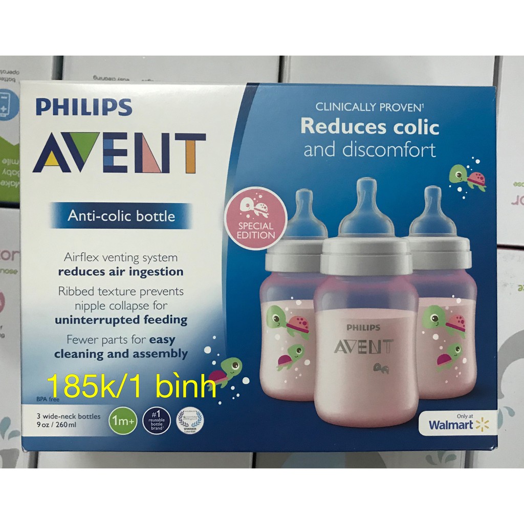 Bình sữa Avent Classic cổ rộng 260ml họa tiết