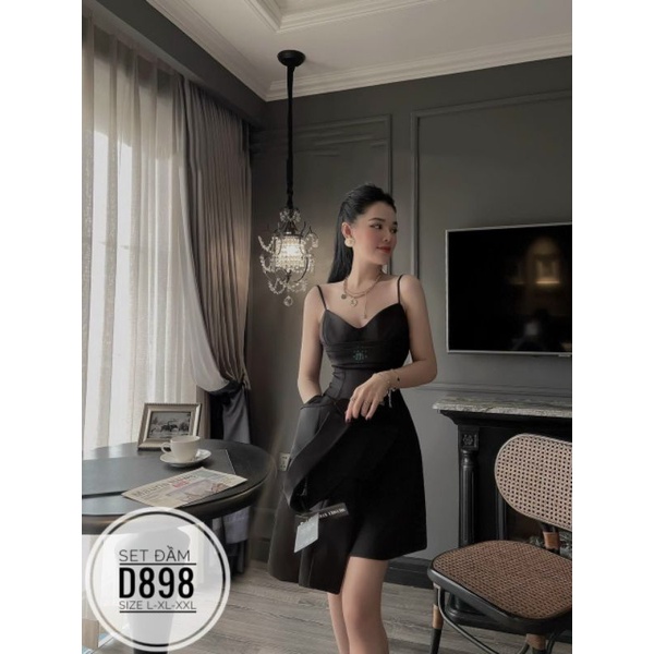 SET VEST BIGSIZE ĐẦM 2 DÂY KÈM ÁO KHOÁC CROPTOP