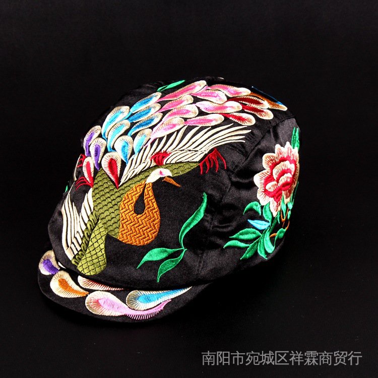 Xianglin spot fine hair ethnic style embroidered cap embroidered peacock peaked cap adult cap Four Seasons dance accessories