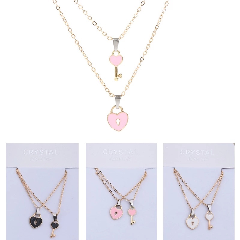 2 Vòng cổ mặt hình chìa khóa / ổ khóa trái tim bằng hợp kim cho cặp đôi
