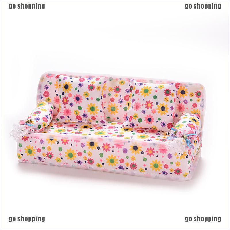 {go shopping}3 Pcs/set Sofa Couch 2 Cushions For Barbies Kids Dollhouse Furniture Printing